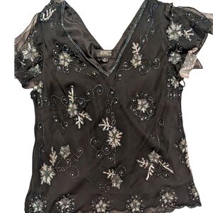 Whimsical Black Beaded Top